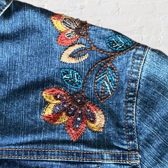 Alfred Dunner Embroidered Denim Jean Shirt Jacket Floral - Picture 6 of 9